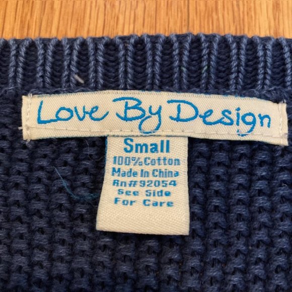 Love By Design cropped waffle texture cotton sweater in blue size S - Picture 3 of 6